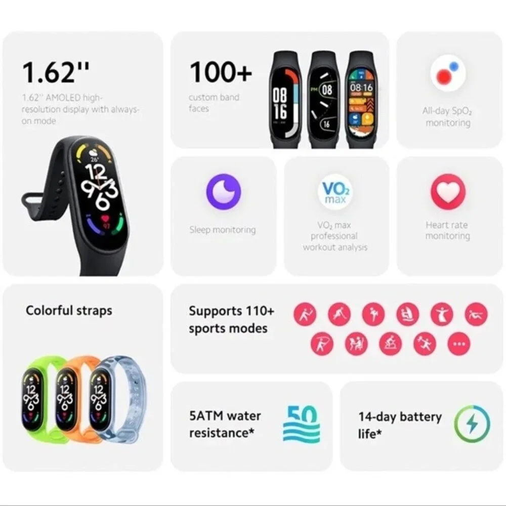 Smart Band 7 M7 Bracelet Blood Oxygen Fitness Activity Tracker Phone Never used